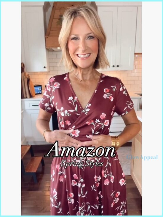 Short Sleeve Maxi Dress with V Neck Pockets Casual Summer Sundress - Picture 7 of 7